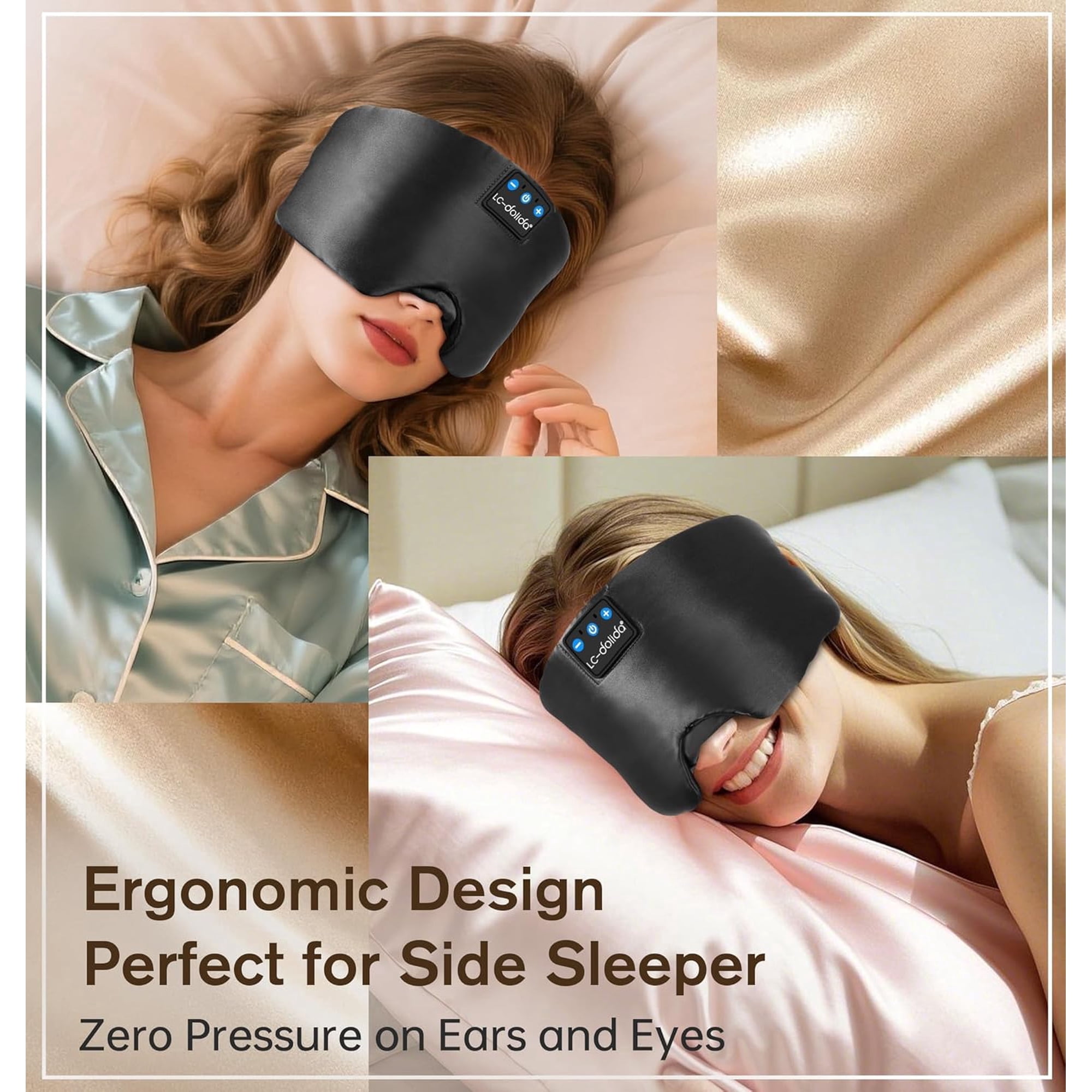 MUSICOZY 3D Sleep Mask with Bluetooth Headphones, Ice Silk Sleep Headphones with Bluetooth 5.4, Total Blackout Eye Mask for Sleeping, Sleep Soft Mask for Women Men, All Night Sleep, Travel Gift