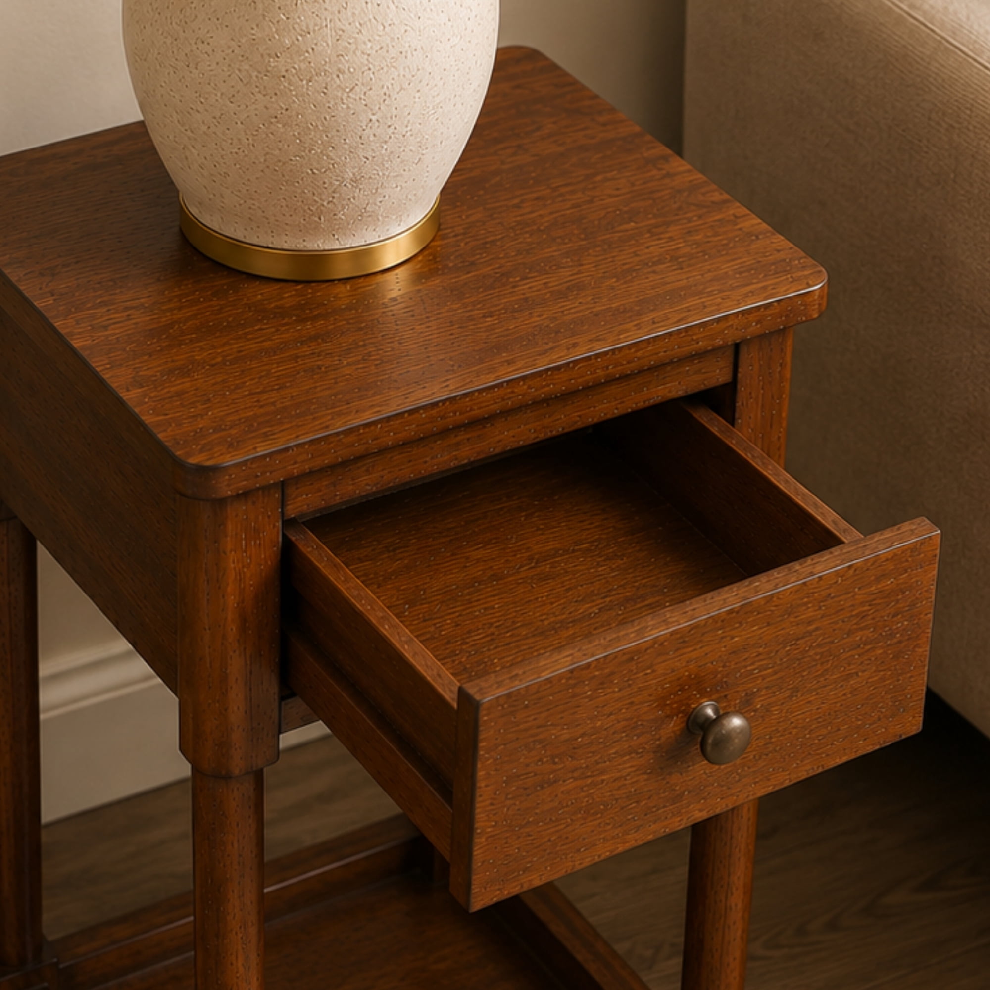 Convenience Concepts French Country Kourtney No Tools 1 Drawer Accent Table with Shelf, Vintage Walnut