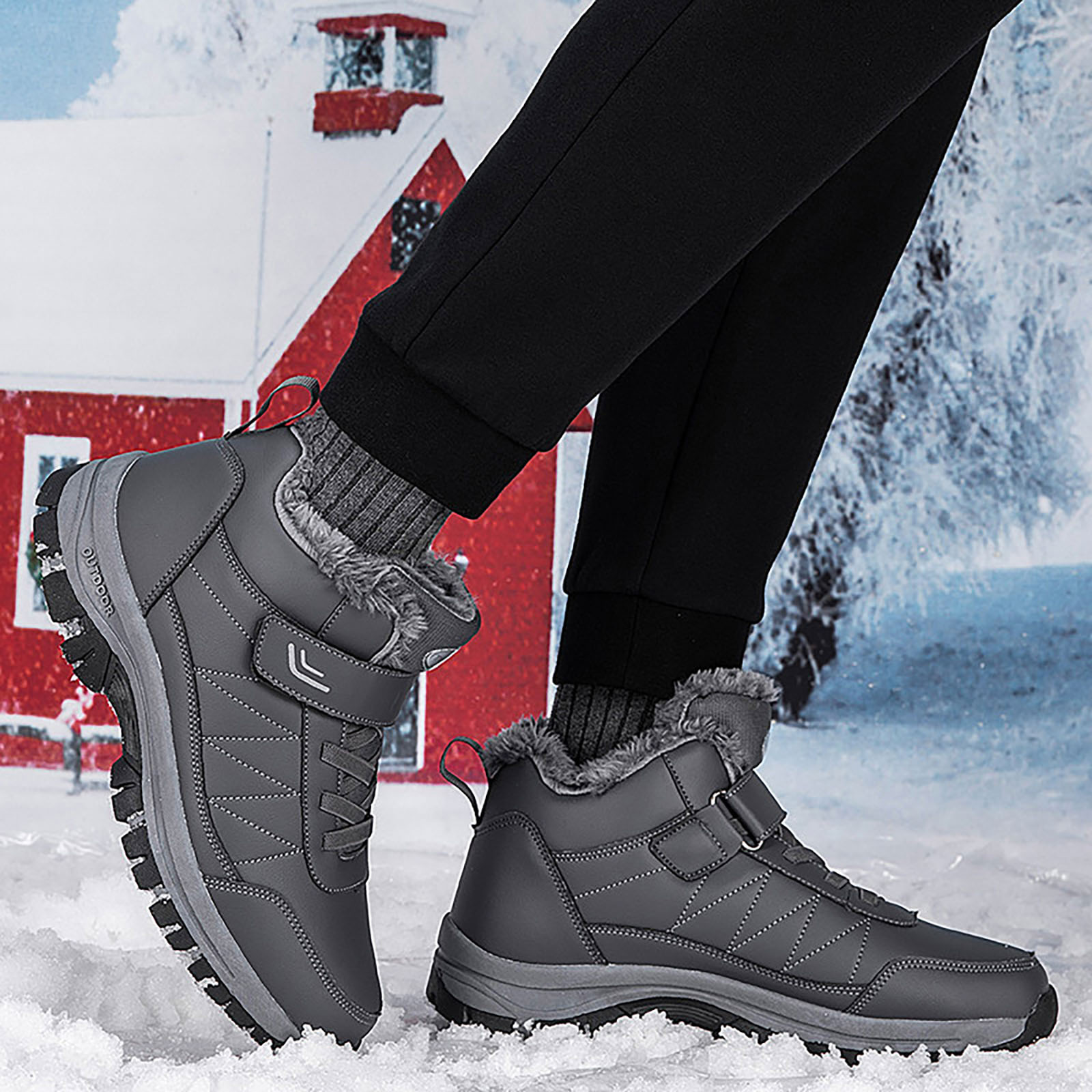 Waterproof Snow Boots for Women Outdoor AntiSlip Trekking Hiking Shoes Lace up Hook and Loop Plush Lined Winter Booties Grey 10