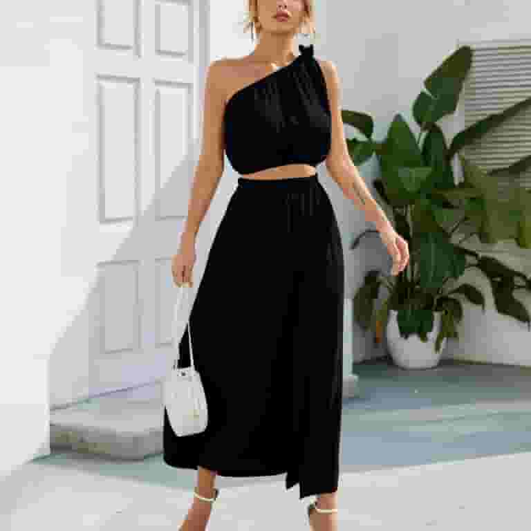 Piece Dress for Women, Fashion One Shoulder Sleeveless Crop Top