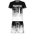 thumbnail image 1 of Pantalones cortos de manga corta transpirables para niños con conjunto de dos piezas de jersey holgado estilo lavado con tinta Blanco 100, 1 of 3