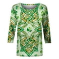 thumbnail image 4 of Xuyuer St. Patrick's Day 3/4 Sleeve Blouse - Ladies' 3/4 Sleeve Printed Round Neck Top for Irish Dance Festivals, Celtic-Themed Celebrations, Folk Style Festival Wear & Clover Embellished Apparel, 4 of 5