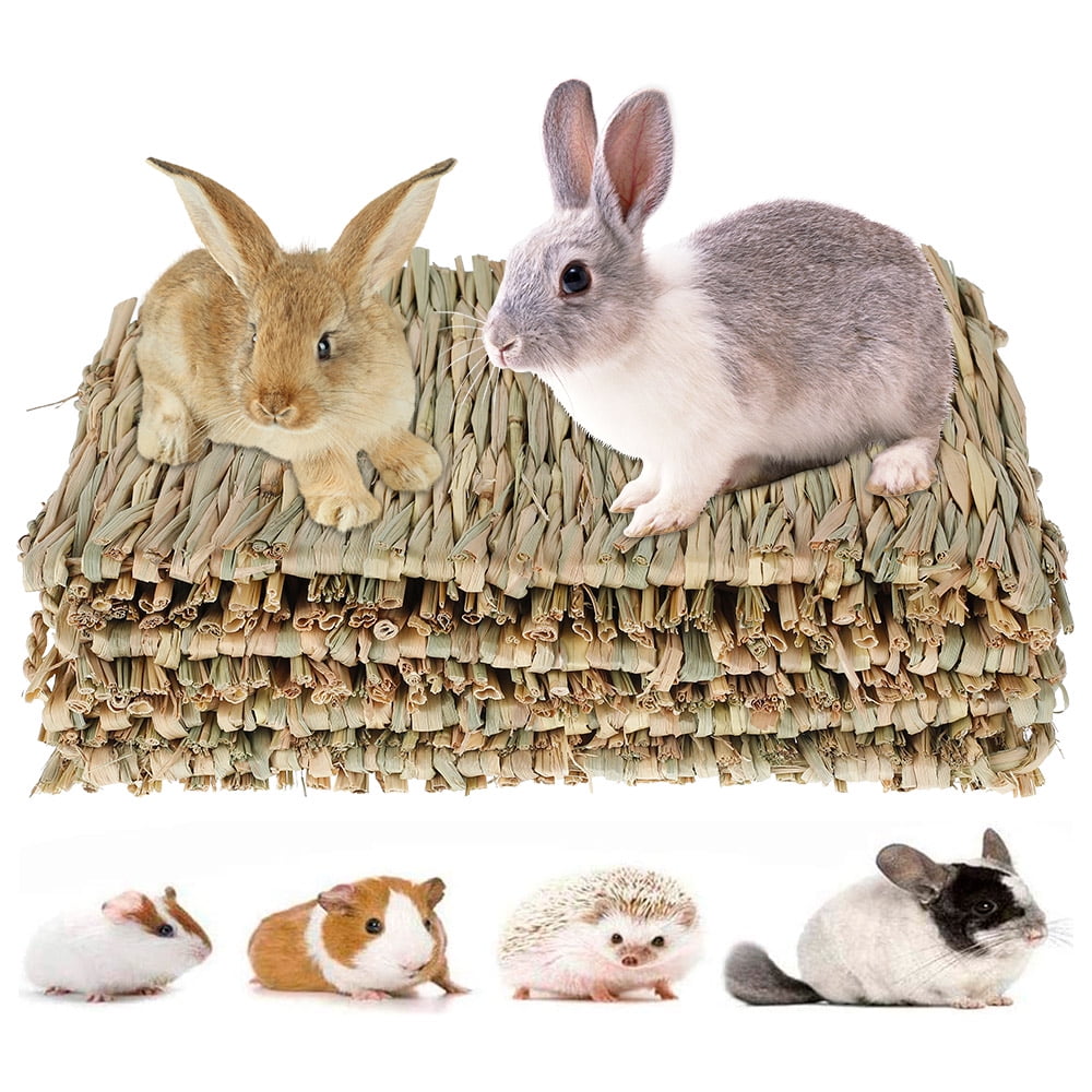 Guinea Pigs Chew Toys Bed PAWCHIE 2 Pack Grass Mat for Rabbits Natural Hay Woven Bed Mat for Small Animal Hamsters 