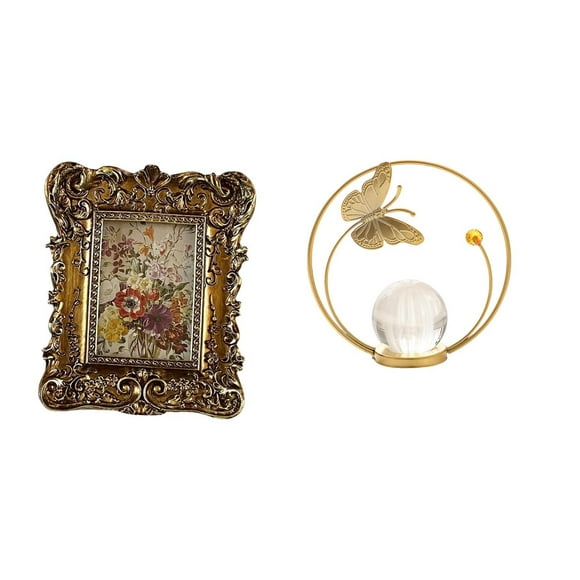 Marco de fotos de cristal floral, escultura de metal, figura de mesa, soporte de pared para fotos antiguas, adorno, estatua, soporte para oficina, dor