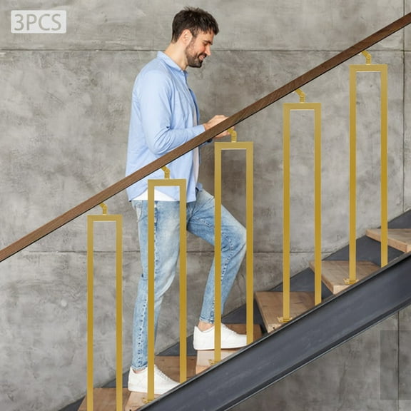 Safety-Compliant Stair Baluster Set, 3x36in Gold Posts with 3.74in Child-Safe Gap, Weather-Resistant Finish, Quick Assembly Kit Included, Ideal for Elderly Homes and Public Buildings