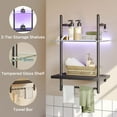 thumbnail image 6 of Bestier 2-Tier Floating Shelves for Wall with LED Light 15" x 23" Wall-Mounted Wood Shelves with 6 S-Hooks, Black Carbon Fiber, 6 of 11