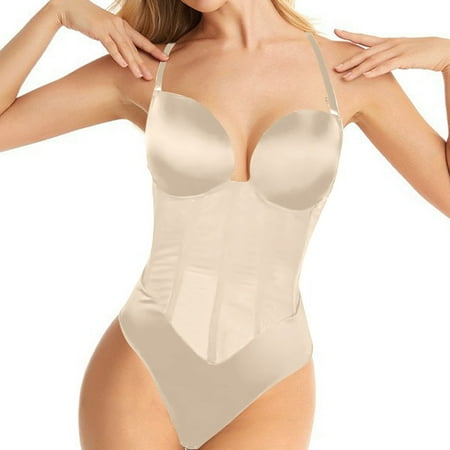 

Yuelianxi Halft Back Body Shaper Bra Mash Bodysuits Seamless Thong Women s Deep V Neck Clear Strap For Parties Dresses Weddings