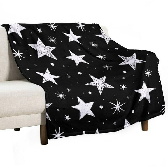 Black And White Star Pattern Blanket Soft Cozy Flannel Blanket for man women