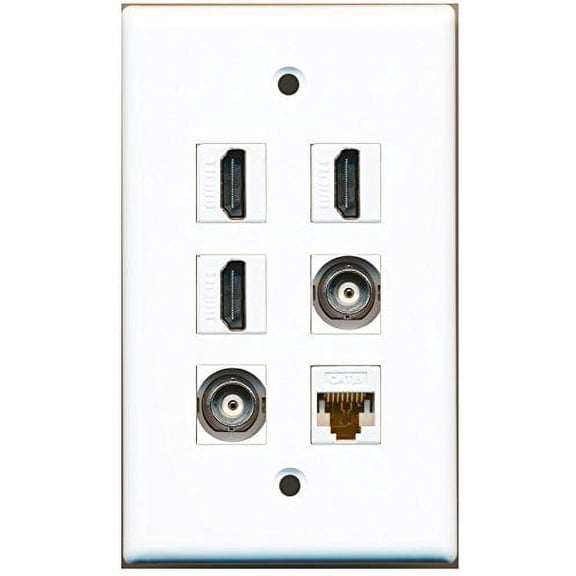 RiteAV - 3 HDMI 2 Port BNC 1 Port Cat6 Ethernet White Wall Plate