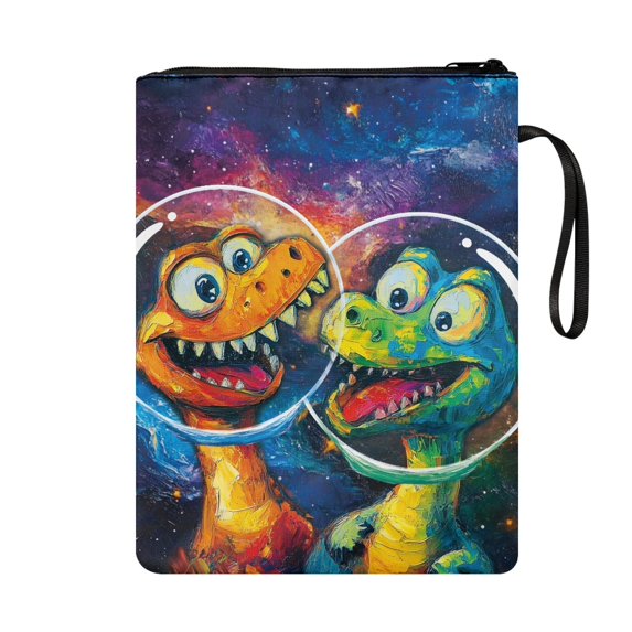 HELLHERO Book Cover Sleeve Pouch, 1 pc Polyester Waterproof Book Cover Carrying Case for Textbooks Paperbacks Bag, 11.42 x 8.66 Inch, Astronaut Dino Duo
