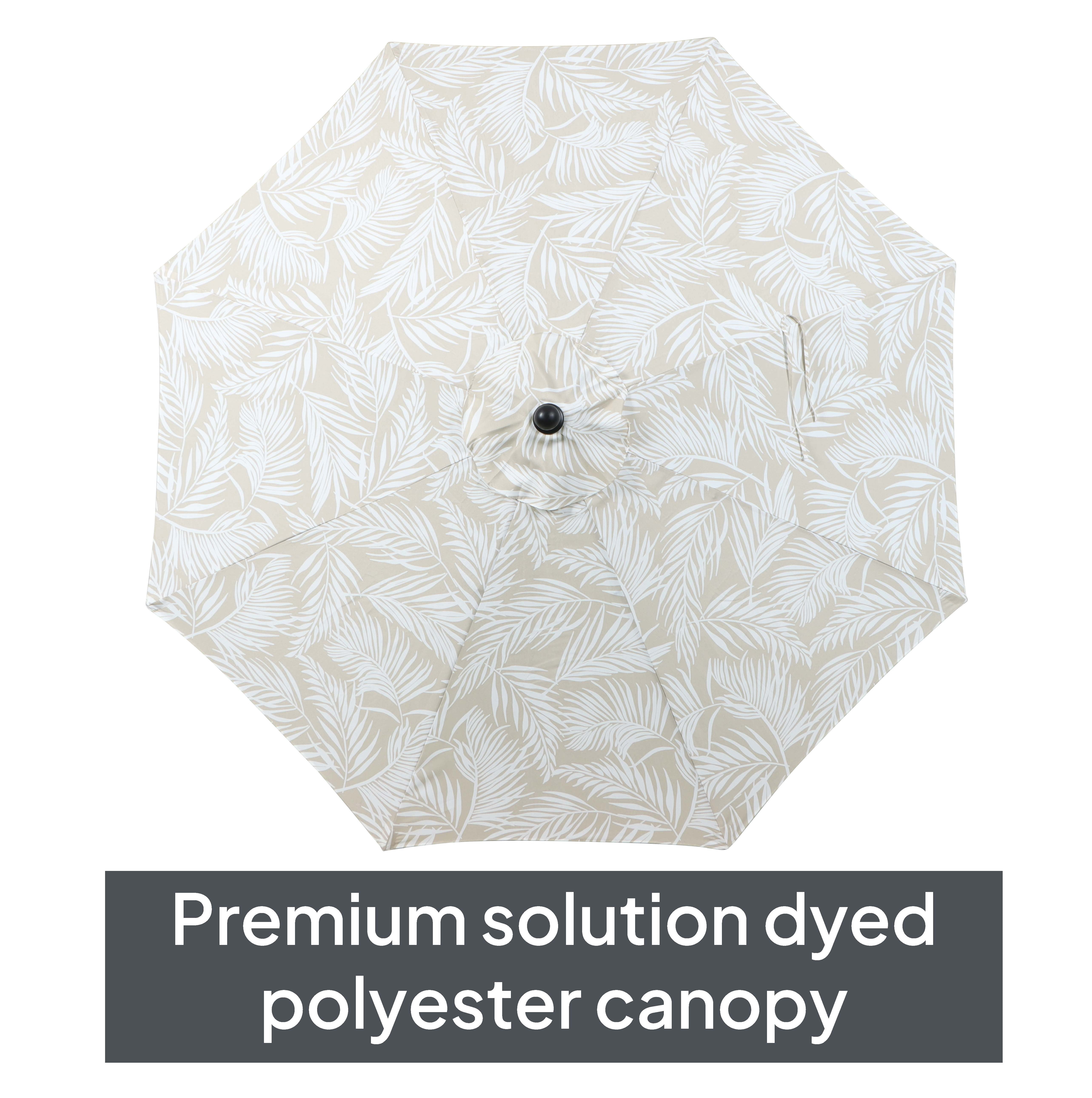 Better Homes & Gardens Premium 9' Tan Palm Print Market Patio Umbrella, Crank Lift, 3-Angle Tilt