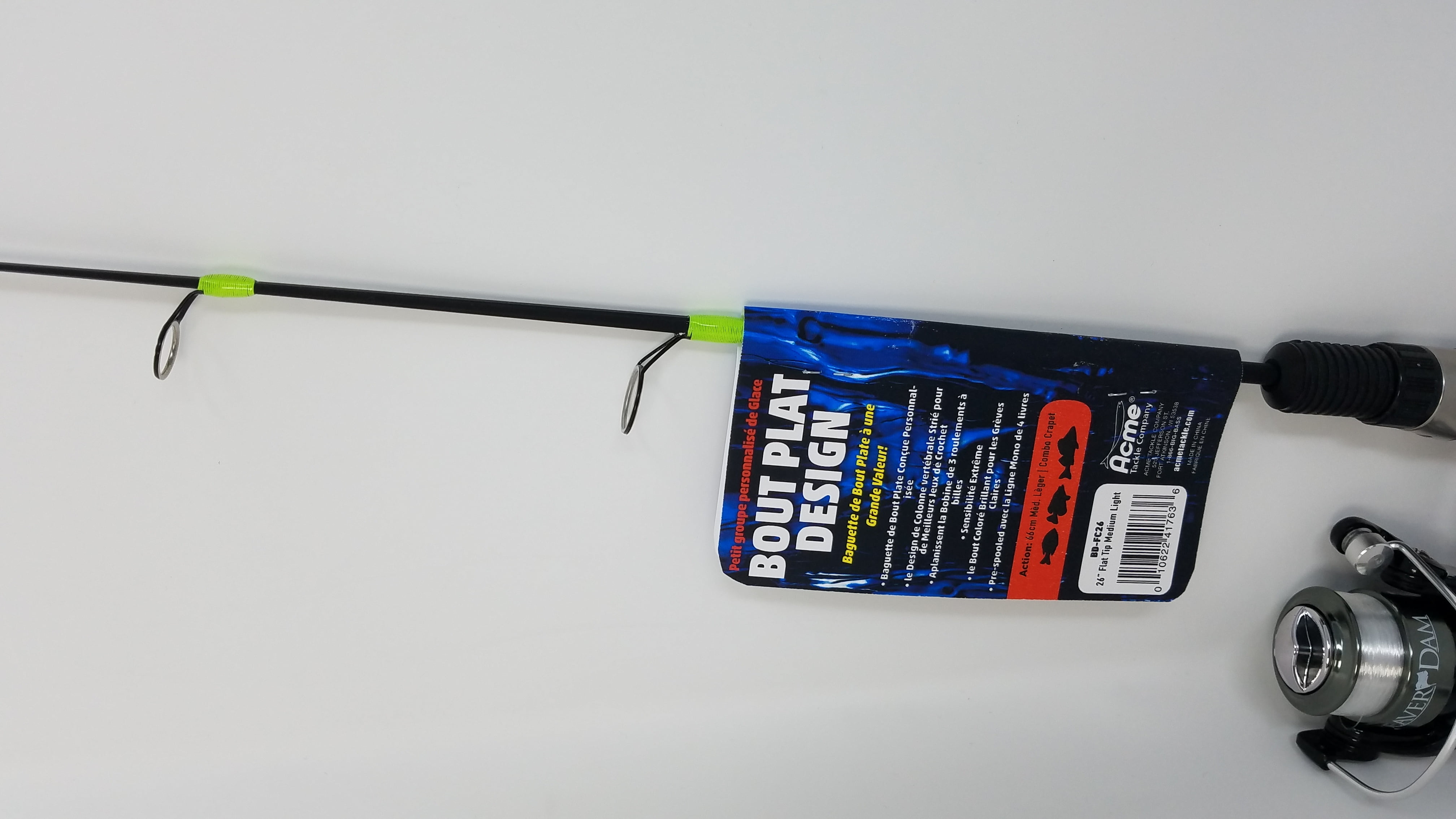Beaver Dam BD-FC26 Fiberglass Ice Fishing Flat Tip Rod & Reel Combo, 26"