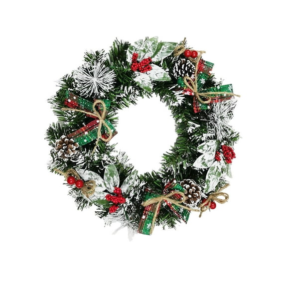 geerera Frost Snow Flocked Wreath, 14'' Christmas Wreath with Bow Berries Pine Needles, Christmas Door Wreath for Home Door Wall Party Christmas Decorations