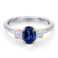 thumbnail image 3 of Gem Stone King 925 Silver and 10K Yellow Gold Blue Created Sapphire and White Zirconia Engagement Ring for Women | 1.65 Cttw | Oval 7X5MM | Gemstone September Birthstone | Size 9, 3 of 6