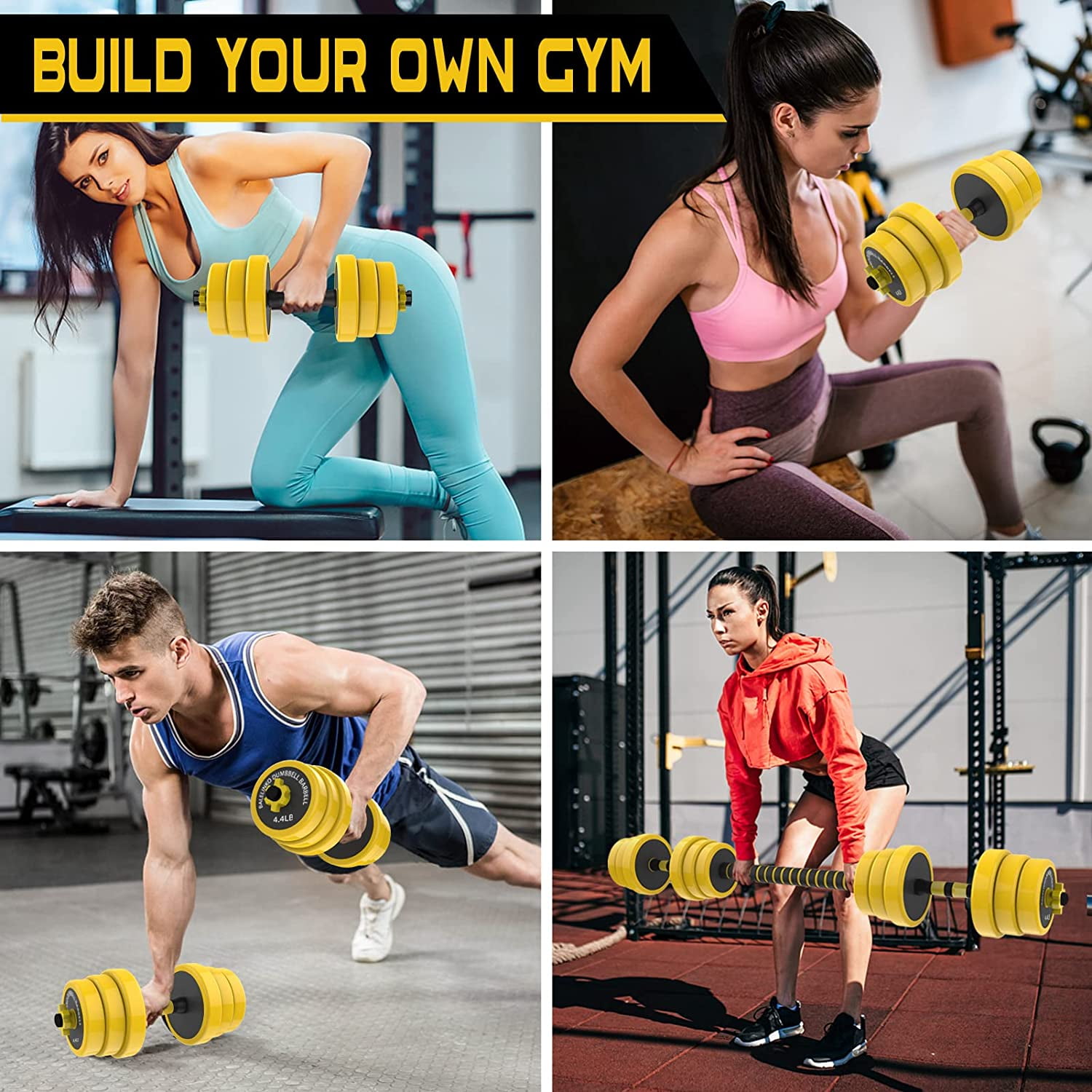 Yeshouse 33LBS Adjustable Weight Dumbbells Set, 2-in-1 Multifunction Weight Barbell Set for Home Gym Fitness Exercises, Non-Slip, All-purpose