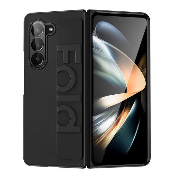 Allytech Slim Case for Samsung Galaxy Z Fold5 with Silicone Elastic Wristband, Slim Lightweight Anti-Fingerprint Non-slip Shockproof [Camera Lens Protection] Skin Friendly Case - Black