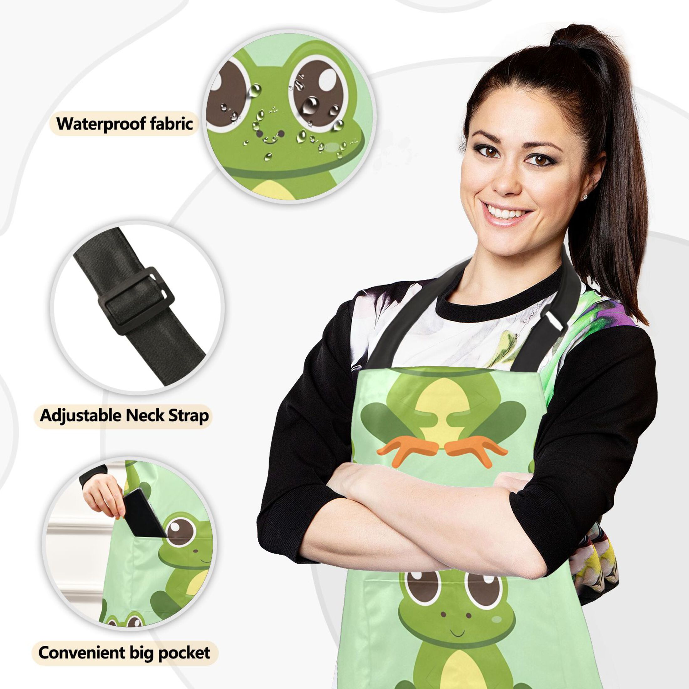 Lovely Frogs 5 Pcs Kitchen Set Heat Resistant Oven Mitts and Non-Slip Pot Holders with Adjustable Cooking Apron