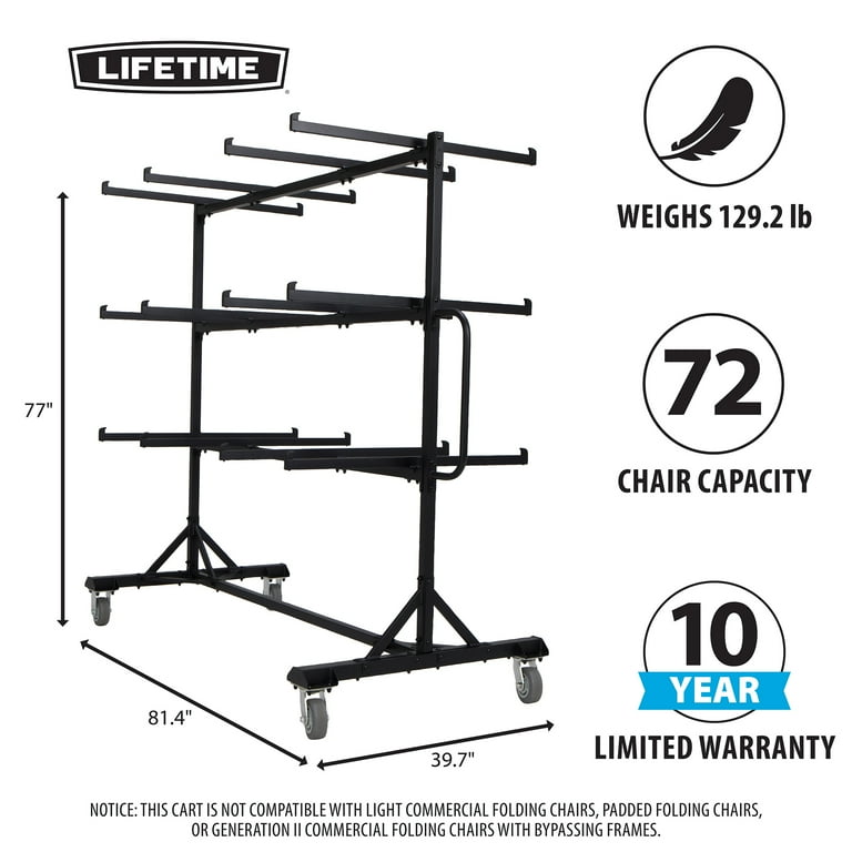 Folding Chair Cart With Wheels & Adjustable Width - Steel Storage Dolly For Resin, Plastic, Wood Chairs, Easy Move & Store