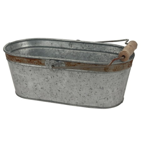 Rust Bucket - Stonebriar Collection Aged Galvanized Oval Bucket with Rust Trim and Handle