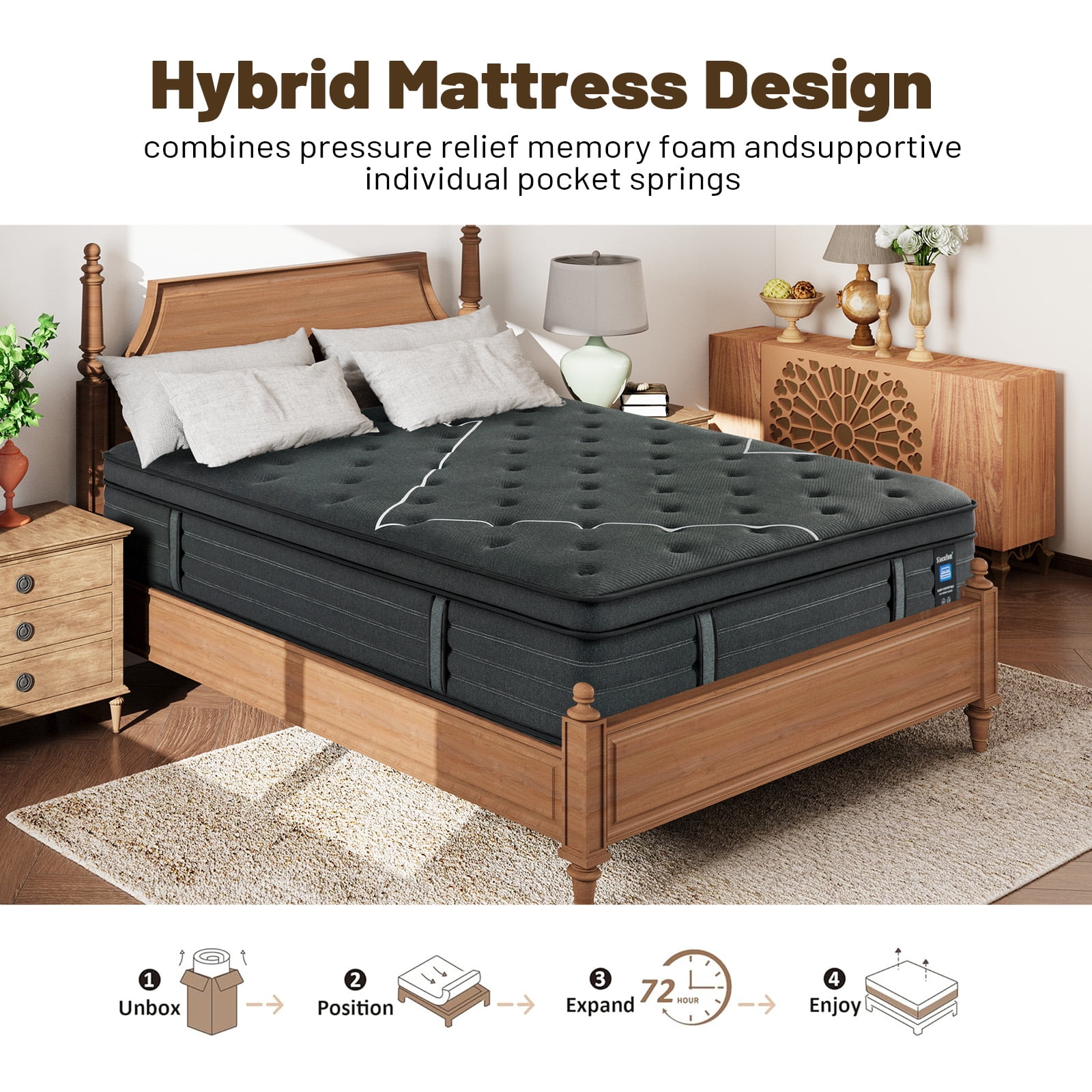Newpearl 14 Inch Extra Firm Hybrid King Mattress, Foam Encased Edge Support, Motion Isolated, Pressure Relief (14, King)