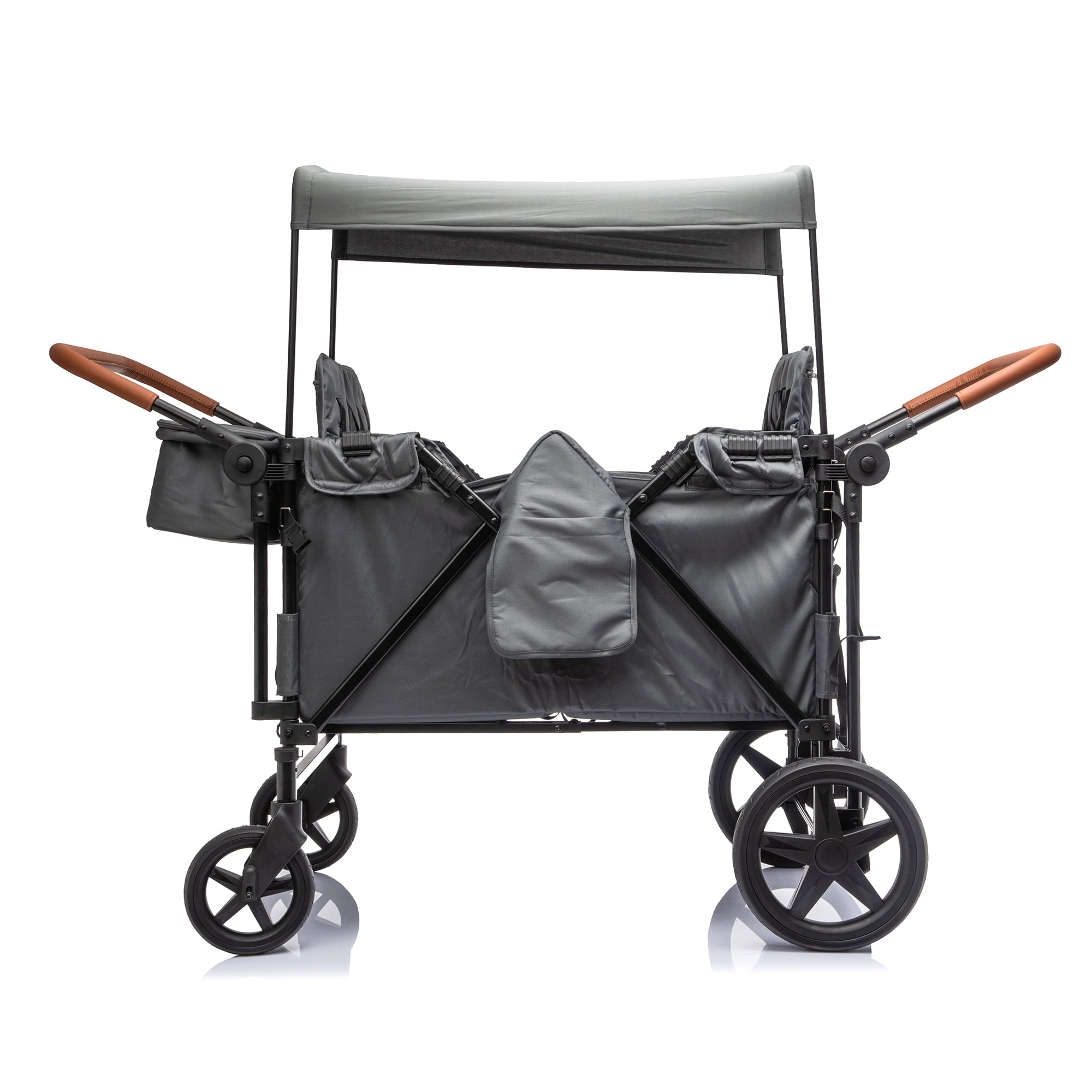 4-Seater Wagon Stroller with 5-Point Harness, Extra-Thick Support Bar, 5 Modes, Removable Seats, Foldable Frame, Dual Leather Handles for Large Families