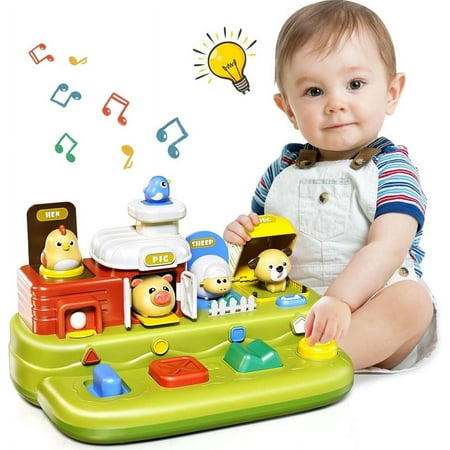 Baby Pop Up Toy for 1 Year Old Music Farm Animal Toys With Buttons Educational Learning Sensory Toys for Toddlers 1-3 Boy Girl Birthday Gift