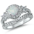 thumbnail image 2 of LaRaso & Co Trio His Her Wedding Set Sterling Silver Wedding Rings Lab Created White Opal Bridal Set Men Women 7/12, 2 of 6