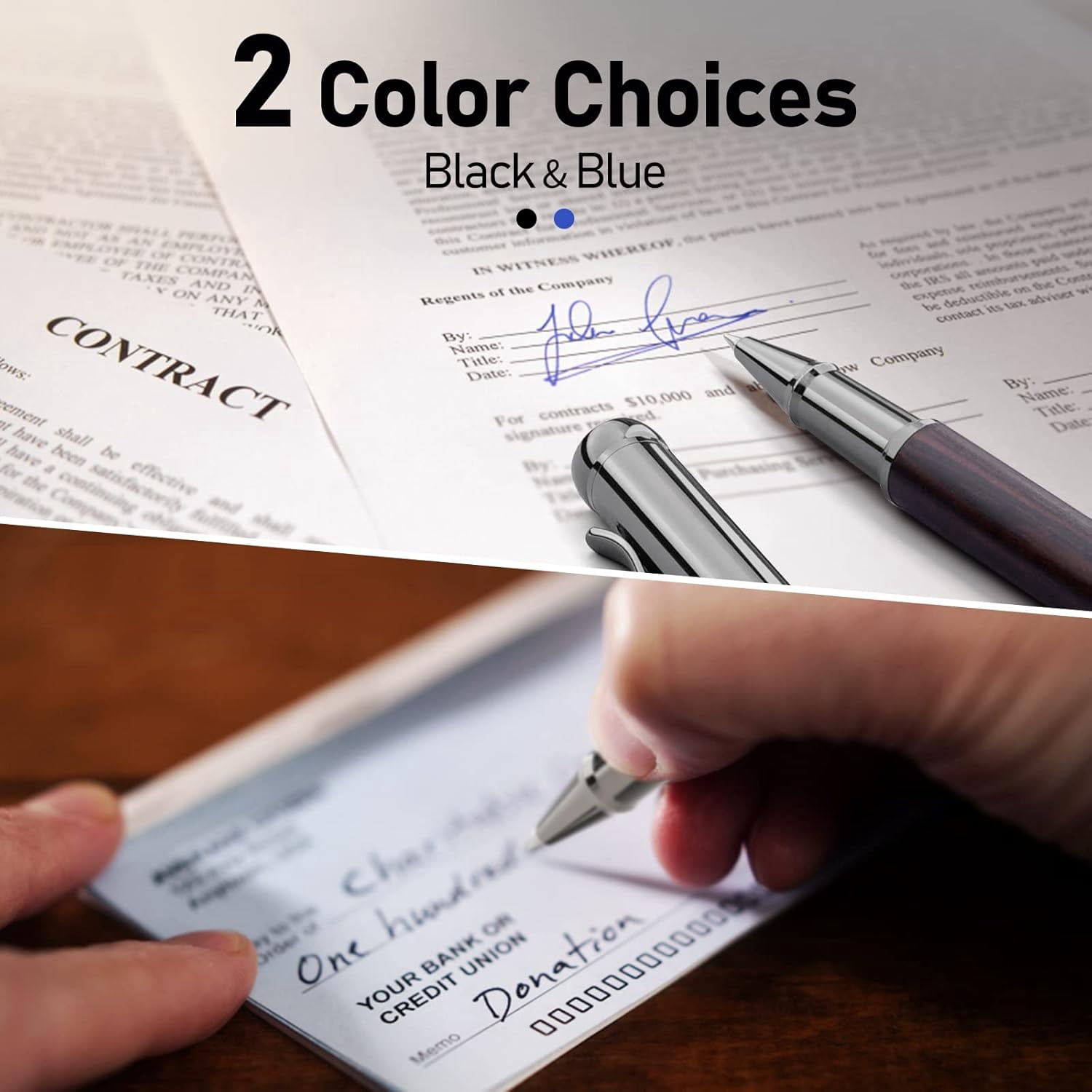 Wood Rollerball Pen Set, Extra 2 Ink Refills(1 Black & 1 Blue), Fancy Writing Pen Nice Luxury Office Gift for Men, Professional, Executive, Cool Wooden Pen for Journaling - Blackwood