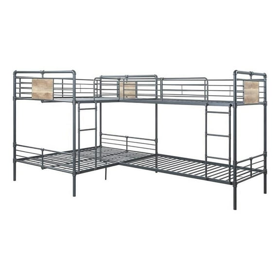 Bowery Hill Contemporary Metal Twin Full L Shape Bunk Bed in Bronze/Sandy Black