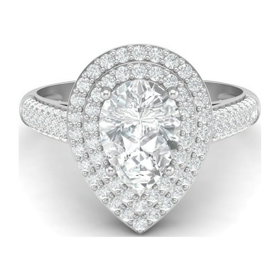2.60 Ctw Pear Moissanite Diamond 925 Sterling Silver Solitaire Halo Women Gifts Ring