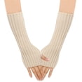thumbnail image 4 of WEAIXIMIUNG Heating Gloves Women Autumn and Winter Solid Color Multicolor Wool Long Striped Knit Half Finger Gloves, 4 of 4