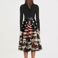 thumbnail image 4 of Christmas Dresses for Women Women's Fashion Round Neck Slim-Fit Christmas Print Long-Sleeved Dress for Christmas Party,Black,M, 4 of 6