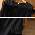 thumbnail image 4 of Dazajoo Embroidered Linen Shirts for Women Elegant V Neck Half Sleeve Blouse Lightweight Loose Summer Casual Tunic Tops,Black,L, 4 of 6