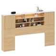 thumbnail image 1 of Estante para cabecero de cama Librería de madera para cabecero de cama con luces LED Estante abierto de 3 niveles para cabecero de cama con 2 armarios con puertas Estante para cabecero de cama, 1 of 11