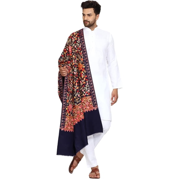 Kashmiri Shawl / Stole /Wrap for Men, Heavy Aari Embroidery Jaal, (Size 40 X 80 Inches)
