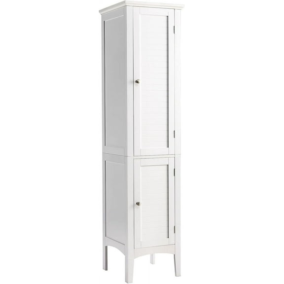 BOBOKY Tall Bathroom Storage Cabinet, 5-Tier Wooden Freestanding Tower Cabinet Floor Organizer, Narrow Storage Floor Cabinet w/2 Doors & Shelves for Bathroom Living Room Kitchen,White