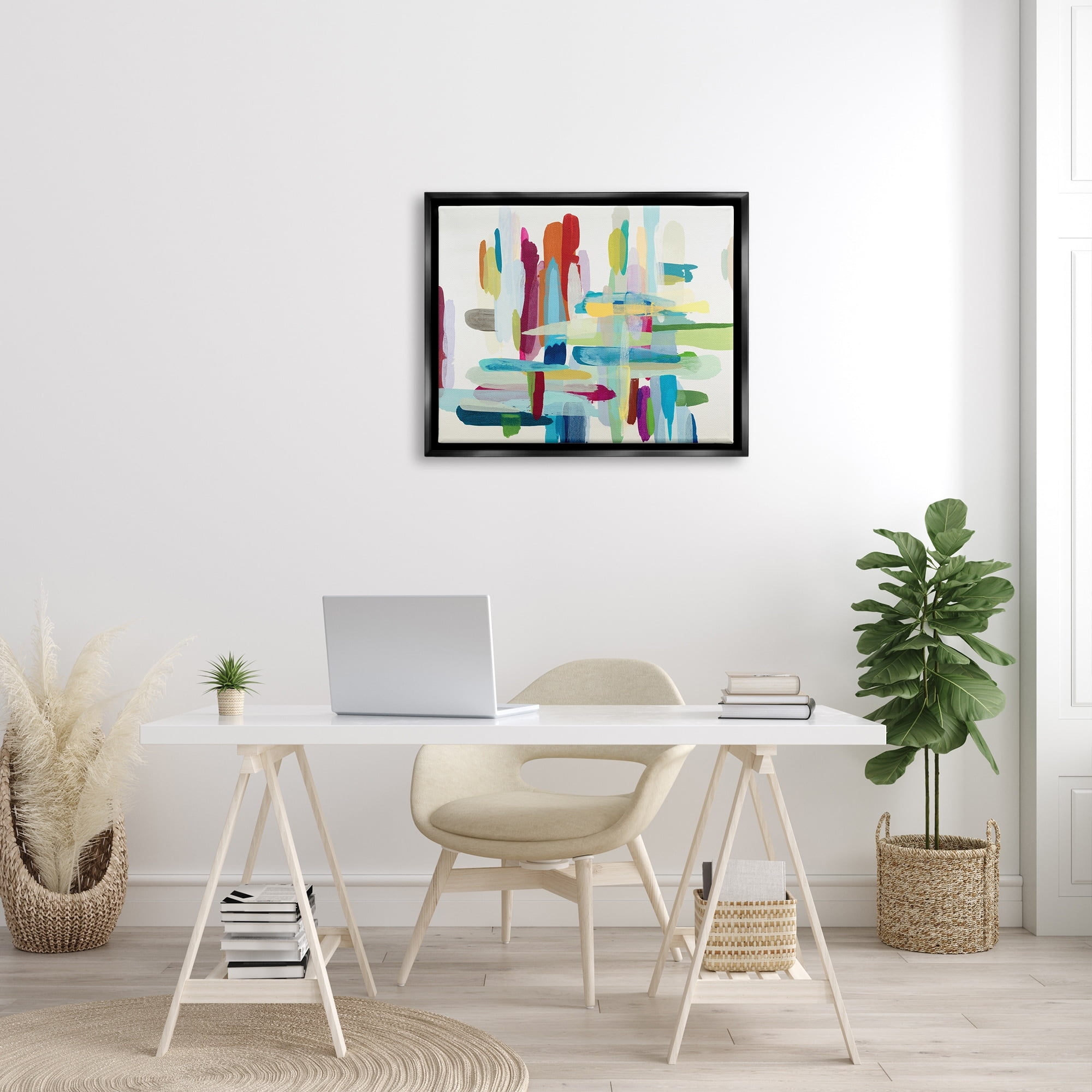 Stupell Industries Colorful Cross Hatch Abstraction Jet Black Framed Floating Canvas Wall Art, 24x30, by Randy Hibberd