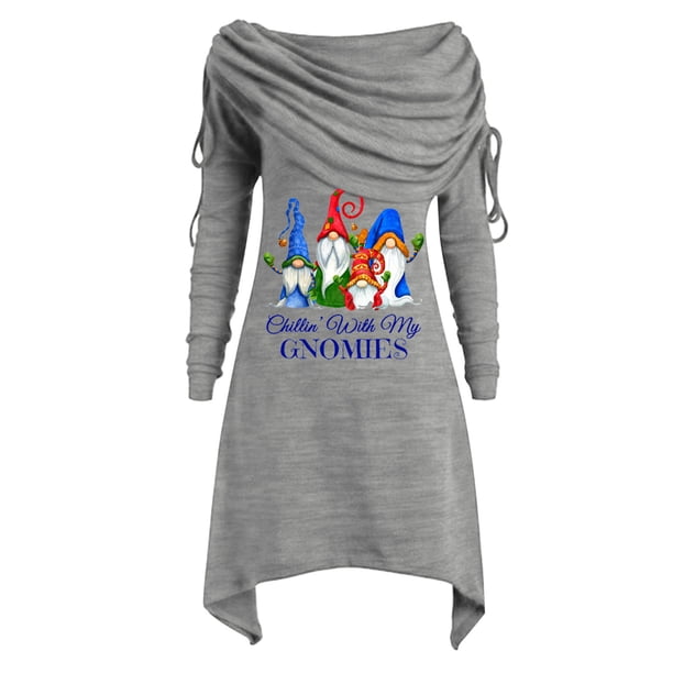 Vestido de manga larga para mujer Bufanda Cuello Vestido estampado de Navidad Vestido casual Fridja NMB192