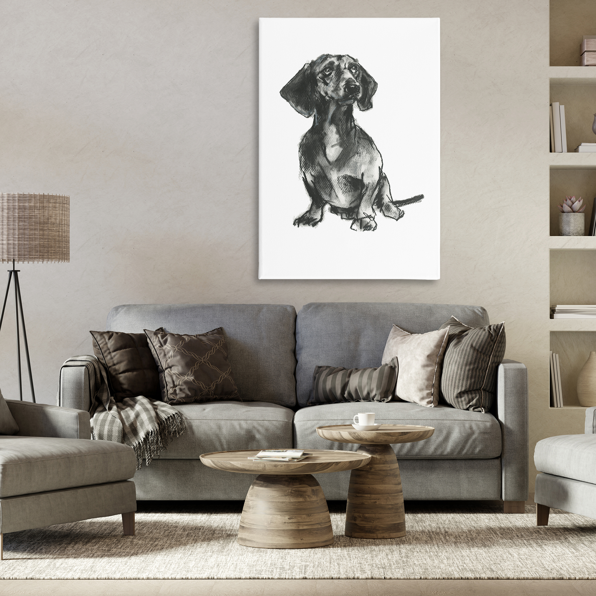 Stupell Industries Dachshund Sitting Drawing Animals & Insects Drawing Gallery Wrapped Canvas Art Print Wall Art, 30 x 45
