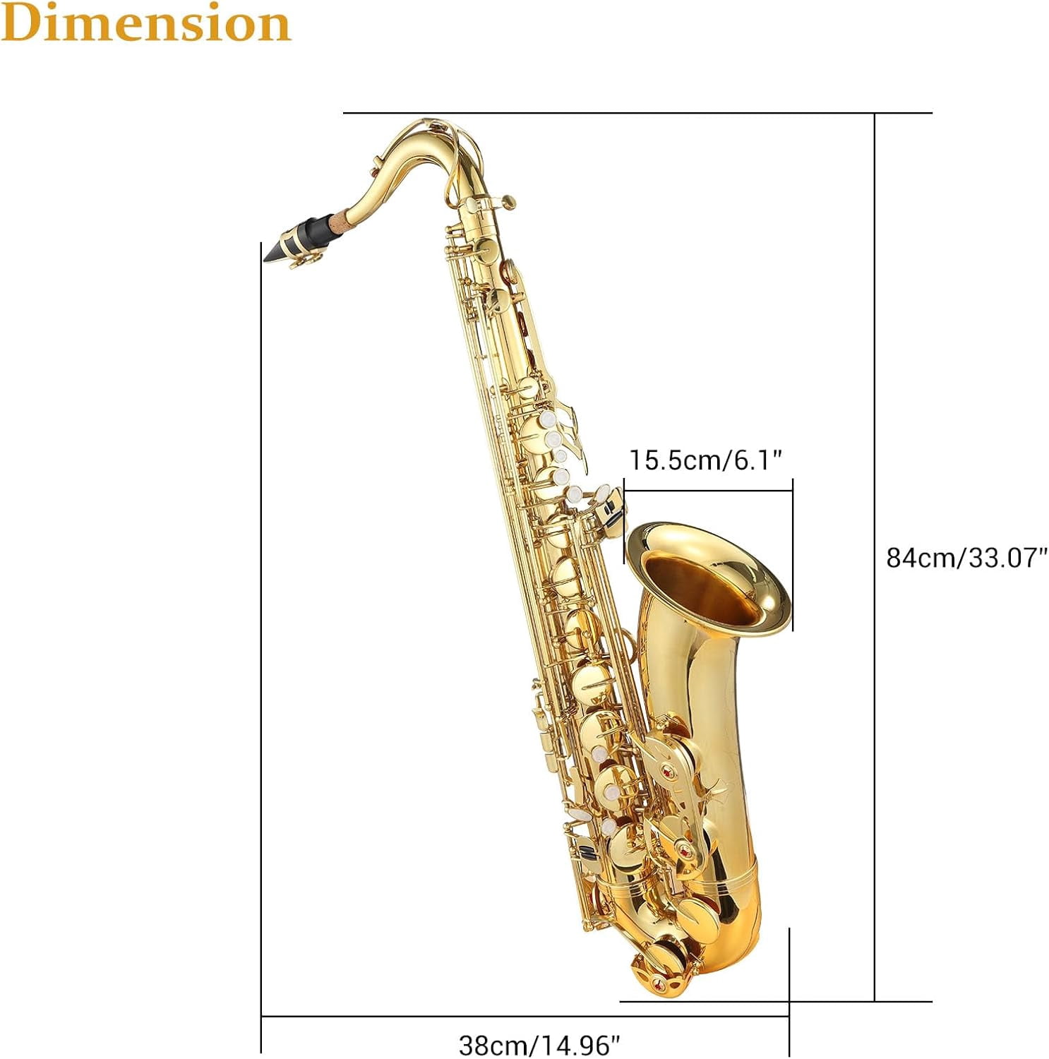 Senfot AS200 B-Flat Tenor Saxophone, Gold Lacquer with Mouthpiece, Reeds, Strap, Case, Cleaning Cloth & Brush, Tenor Sax for Beginners & Professionals