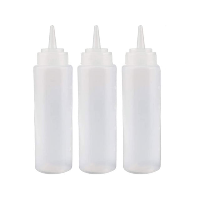Botellas exprimibles multiusos, paquete de 4 de 240 ml, ideales para condimentos, repostería, arte y más. Incluye tapas a prueba de fugas