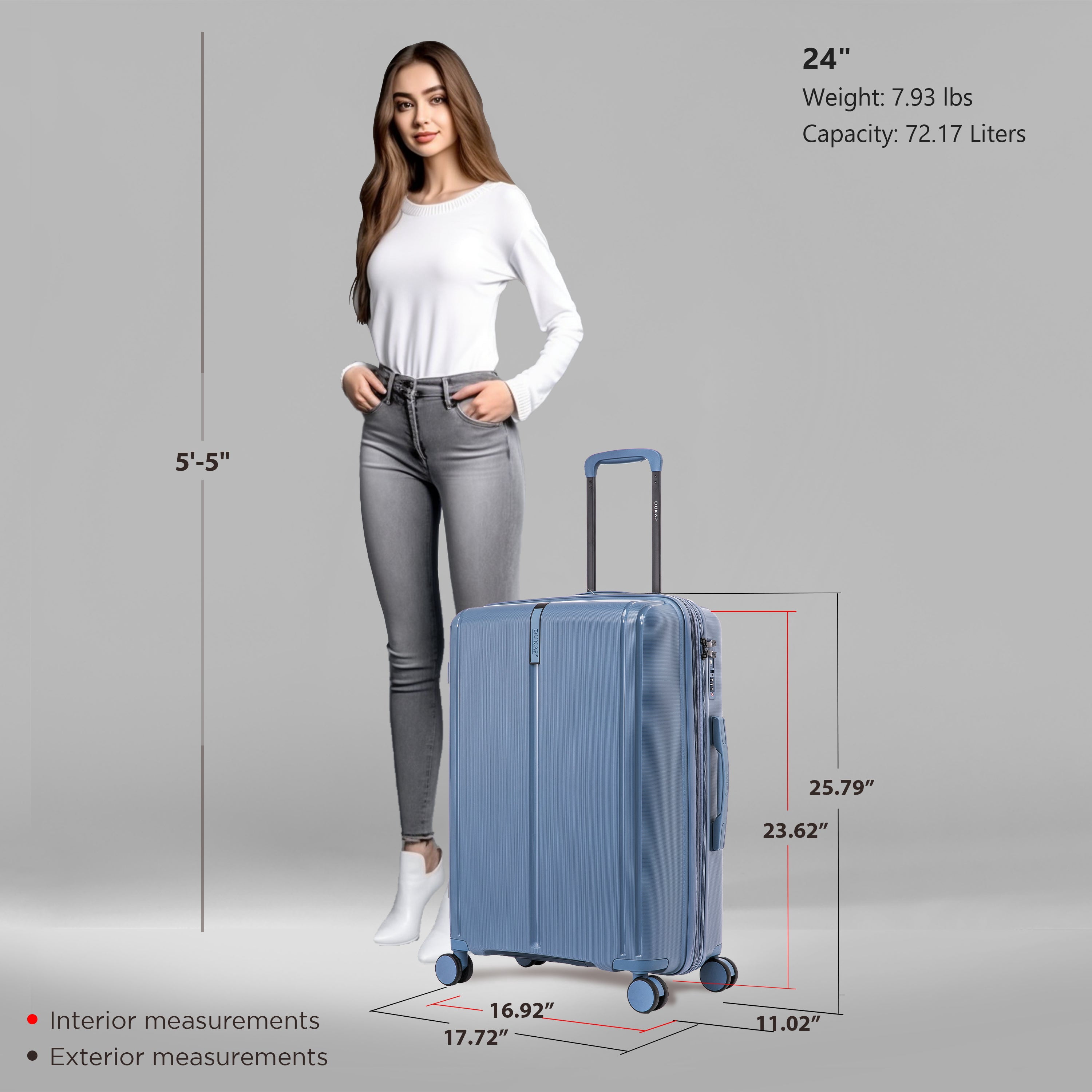 DUKAP AIRLEY 24" Lightweight Hardside Checked Luggage with Spinner Wheels, Handle and Trolley, Blue