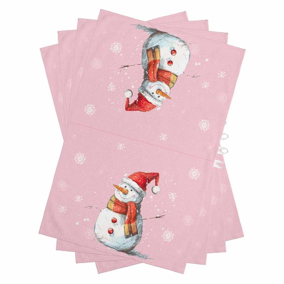 Pink Snowman Christmas Kitchen Towels Set of 4, Water Absorbent Dish Towel, Xmas Snowflake Watercolor Decorative Hand Towels - Quick Drying Cloth for Cooking Baking, 18x28 Inch