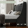 thumbnail image 5 of iPormis King Bed Frame with Upholstered Wingback Button Tufted Storage Headboard, Luxurious Platform Bed with Charging Station, Sturdy Wooden Slats Support,No Box Spring Needed, Dark Gray, 5 of 7