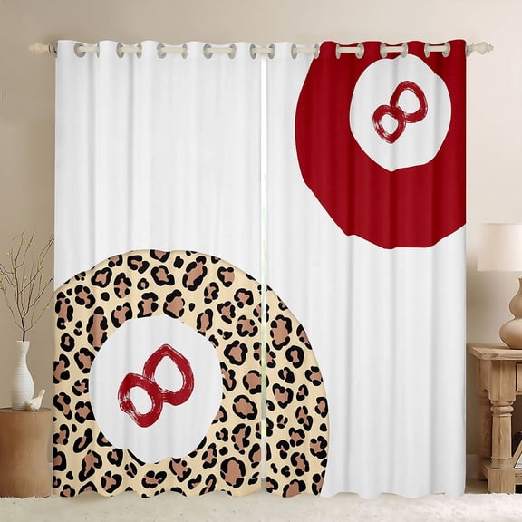 jejeloiu Leopard Peint Billiard Black Out Curtains,Ball Sport Game Curtains Pack of 2 (42x63 Each),Red Brown White Bedroom Curtains For Boys Teens,Super Cozy Room Decor