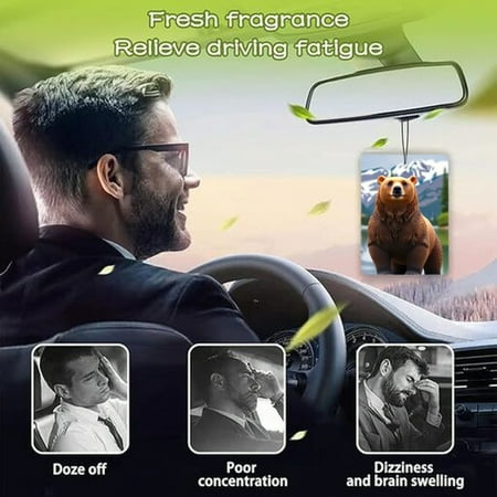 30 Pack Grizzly Bear Car Air Fresheners Hyperrealistic Nature Design with Tranquil Lake & Mountain Range Fresh Scent for Vehicle & Home