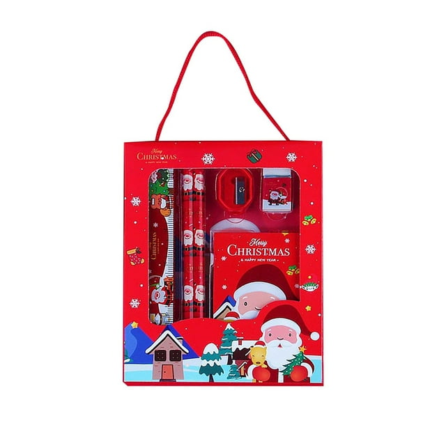 Set De Regalo De Papelería Navideña Para Niños: Cuaderno, Lápices Y Artículos Con Motivos Navideños