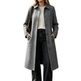 thumbnail image 3 of Women's Plaid Long Trench Jacket Lapel Collar Single Breasted Wool Blend Fall Winter Mid Length Pea Coat with Pockets (2XL, Gray), 3 of 6