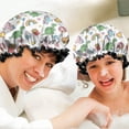 thumbnail image 6 of Shower Caps,White Cartoon Dinosaurs Unicorns Pattern Waterproof Shower Cap for Women 4 Pieces,Double Reusable Hair Cover for Shower PEVA Elastic Stretch Hem, 6 of 7