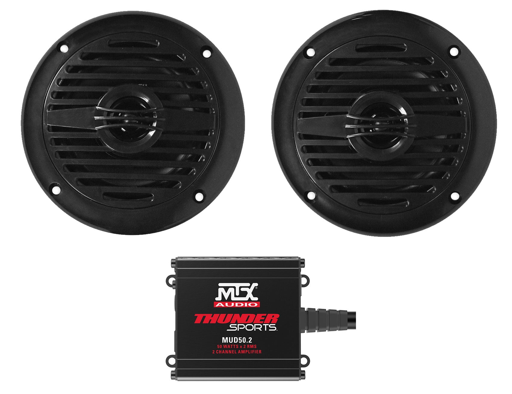 Rockville MS40B Black 4 200 Watt Speakers+MTX Amp+Bluetooth For ATV/UTV/Cart 2 